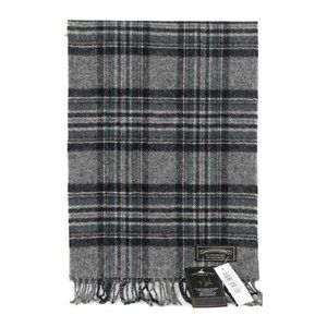 NWT JAMES PRINGLE WEAVERS Plaid Scarf 100% Wool Gray Tartan Fringe 59" x 11.5"